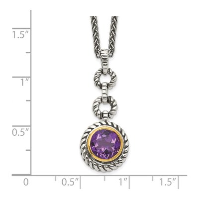 Gold-Plated Sterling Silver Amethyst Antiqued Round Bezel Pendant Necklace – view 4