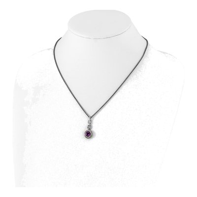 Gold-Plated Sterling Silver Amethyst Antiqued Round Bezel Pendant Necklace – view 5