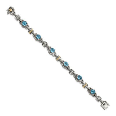 Sterling Silver & 14K Gold Swiss Blue Topaz Bracelet – view 2