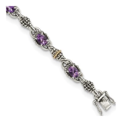 Sterling Silver & 14K Gold Amethyst Bracelet