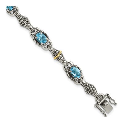 Sterling Silver & 14K Gold Swiss Blue Topaz Bracelet