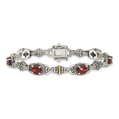 Sterling Silver & 14K Gold Garnet Bracelet – view 4