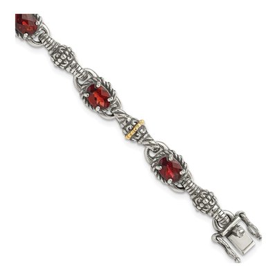 Sterling Silver & 14K Gold Garnet Bracelet