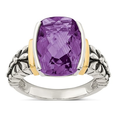 Sterling Silver & 14K Gold Amethyst Ring