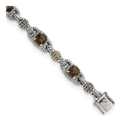 Sterling Silver & 14K Gold Smoky Quartz Bracelet
