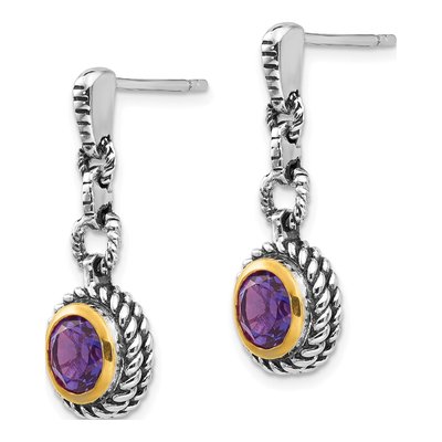 Gold-Plated Sterling Silver Amethyst Bezel Dangle Earrings – view 3