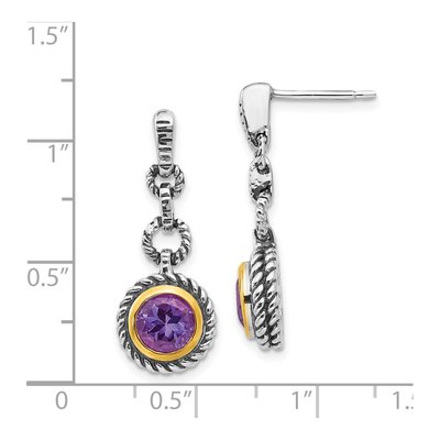 Gold-Plated Sterling Silver Amethyst Bezel Dangle Earrings – view 5