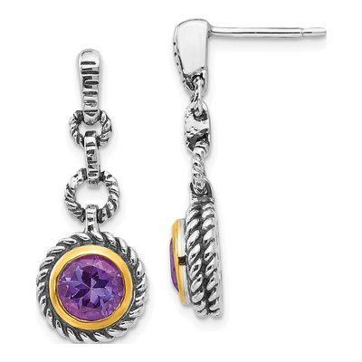 Gold-Plated Sterling Silver Amethyst Bezel Dangle Earrings