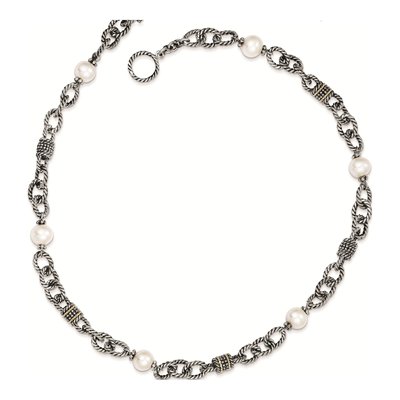 Sterling Silver & 14K Gold Freshwater Cultured Pearl Necklace – view 3