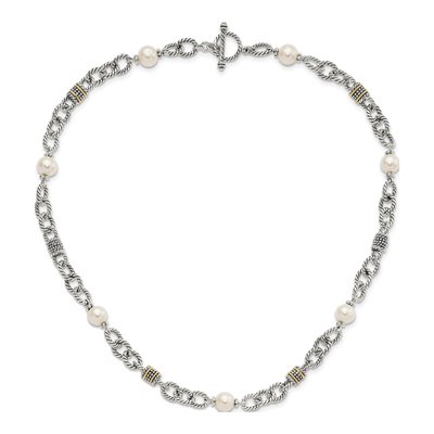 Sterling Silver & 14K Gold Freshwater Cultured Pearl Necklace – view 5