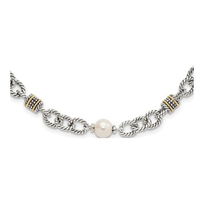 Sterling Silver & 14K Gold Freshwater Cultured Pearl Necklace