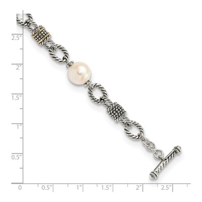 Sterling Silver & 14K Gold Freshwater Cultured Pearl Toggle Bracelet – view 3