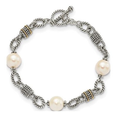 Sterling Silver & 14K Gold Freshwater Cultured Pearl Toggle Bracelet – view 4