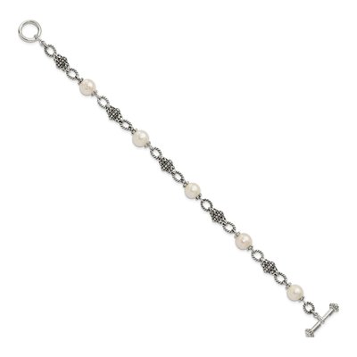 Sterling Silver Freshwater Cultured Pearl Toggle Bracelet – view 2