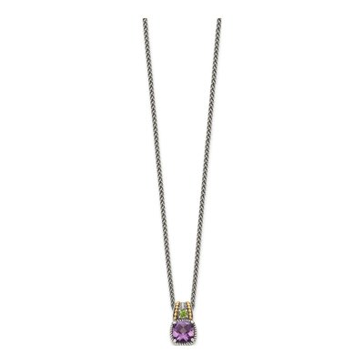 Sterling Silver & 14K Gold Amethyst & Peridot Pendant Necklace – view 3