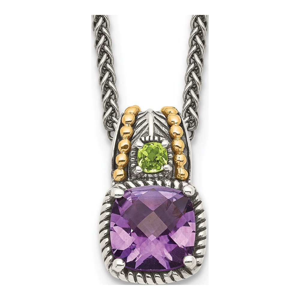 Sterling Silver & 14K Gold Amethyst & Peridot Pendant Necklace