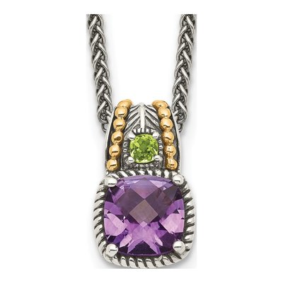 Sterling Silver & 14K Gold Amethyst & Peridot Pendant Necklace