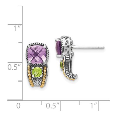 Sterling Silver & 14K Gold Amethyst & Peridot Cushion Dangle Earrings – view 5