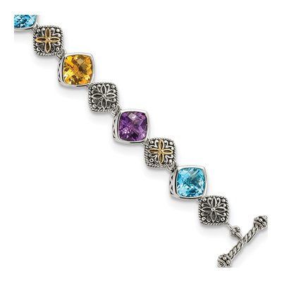 Sterling Silver & 14K Gold Amethyst & Citrine Bracelet