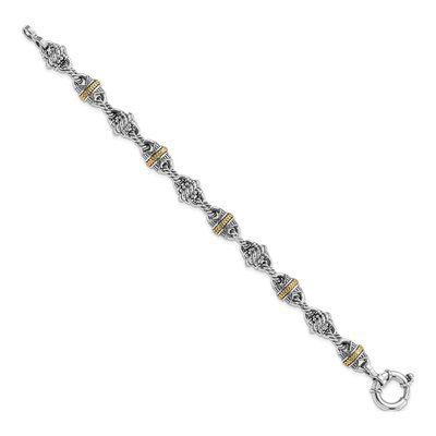 Sterling Silver & 14K Gold Antiqued Fancy Link Bracelet – view 2