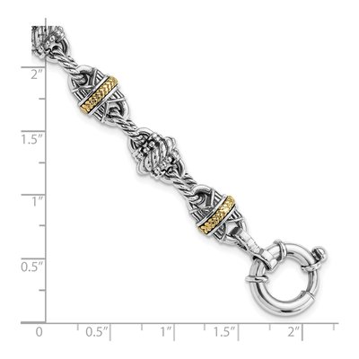 Sterling Silver & 14K Gold Antiqued Fancy Link Bracelet – view 3