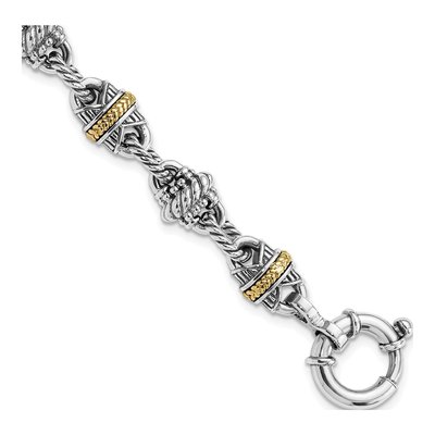 Sterling Silver & 14K Gold Antiqued Fancy Link Bracelet