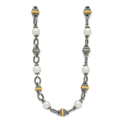 Sterling Silver & 14K Gold Freshwater Cultured Pearl Necklace – view 3