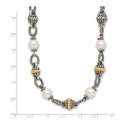 Sterling Silver & 14K Gold Freshwater Cultured Pearl Necklace – view 4
