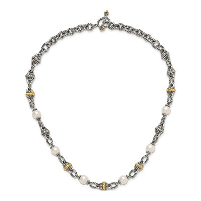 Sterling Silver & 14K Gold Freshwater Cultured Pearl Necklace – view 5