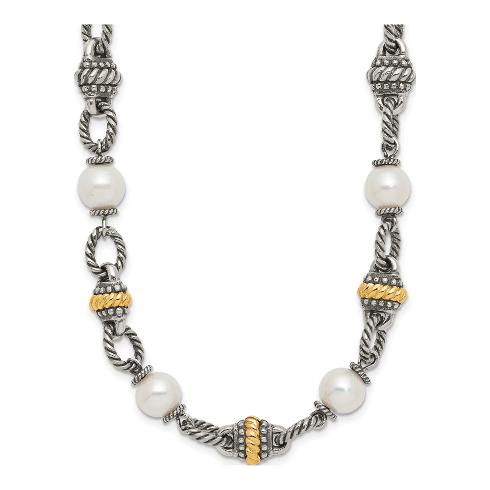 Sterling Silver & 14K Gold Freshwater Cultured Pearl Necklace