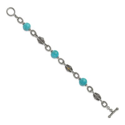 Sterling Silver & 14K Gold Turquoise Toggle Bracelet – view 2