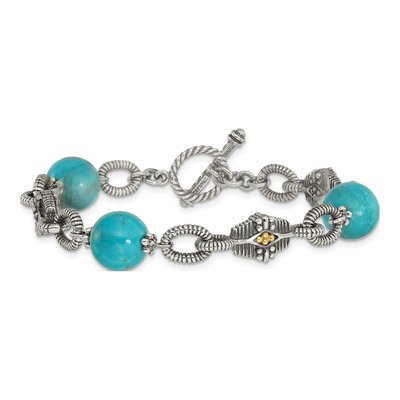 Sterling Silver & 14K Gold Turquoise Toggle Bracelet – view 4