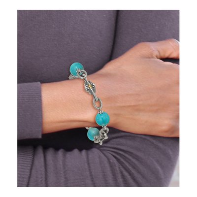 Sterling Silver & 14K Gold Turquoise Toggle Bracelet – view 6