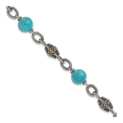Sterling Silver & 14K Gold Turquoise Toggle Bracelet