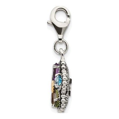 Sterling Silver & 14K Gold Amethyst & Citrine Multi-Gem Flower Charm – view 3