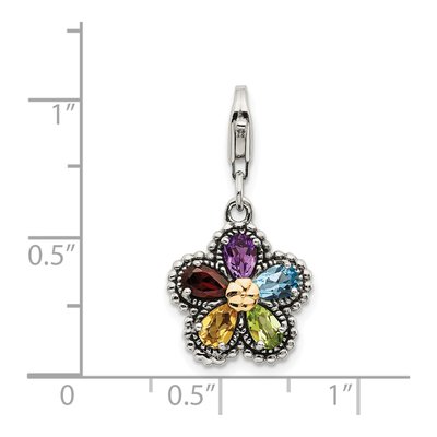 Sterling Silver & 14K Gold Amethyst & Citrine Multi-Gem Flower Charm – view 4