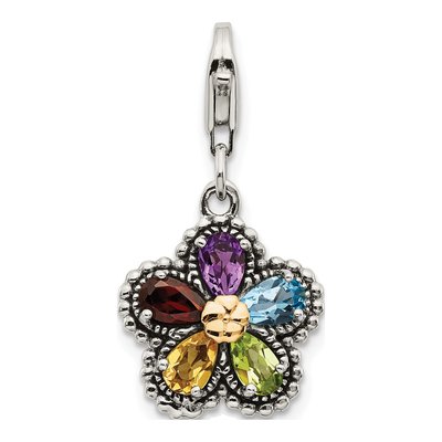Sterling Silver & 14K Gold Amethyst & Citrine Multi-Gem Flower Charm