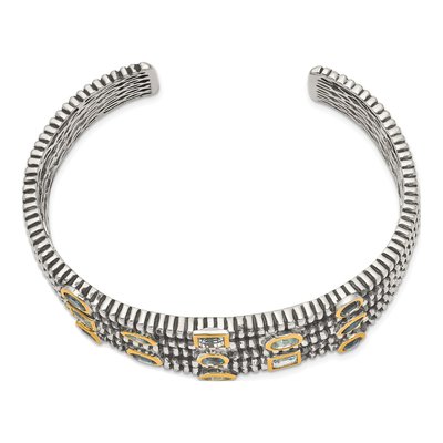 Gold-Plated Sterling Silver Swiss Blue Topaz & London Blue Topaz Cuff Bracelet – view 2