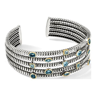 Gold-Plated Sterling Silver Swiss Blue Topaz & London Blue Topaz Cuff Bracelet – view 5