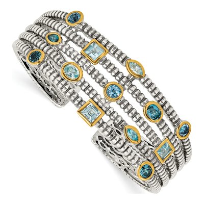 Gold-Plated Sterling Silver Swiss Blue Topaz & London Blue Topaz Cuff Bracelet