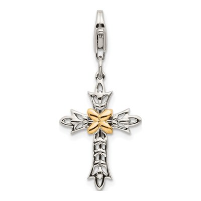 Sterling Silver & 14K Gold 3D Antiqued Cross Charm – view 4