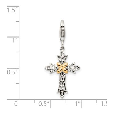 Sterling Silver & 14K Gold 3D Antiqued Cross Charm – view 5
