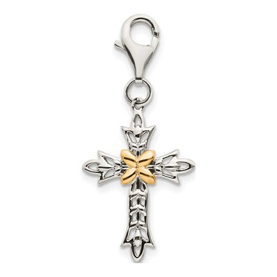Sterling Silver & 14K Gold 3D Antiqued Cross Charm