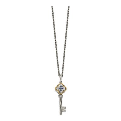 Sterling Silver & 14K Gold Sapphire & Diamond Key Necklace – view 3