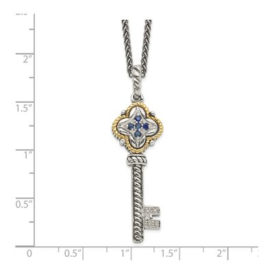 Sterling Silver & 14K Gold Sapphire & Diamond Key Necklace – view 4