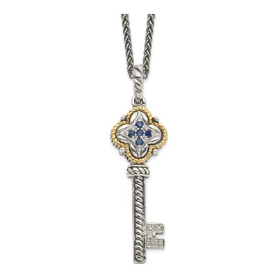 Sterling Silver & 14K Gold Sapphire & Diamond Key Necklace
