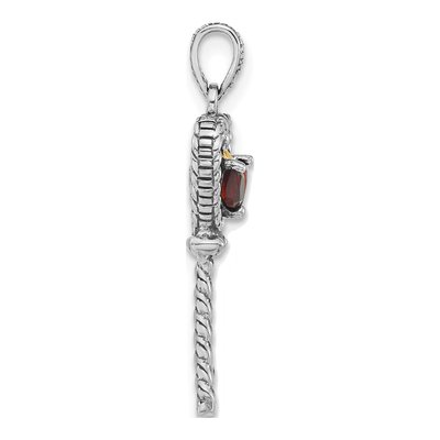 Sterling Silver & 14K Gold Garnet Key Pendant – view 2