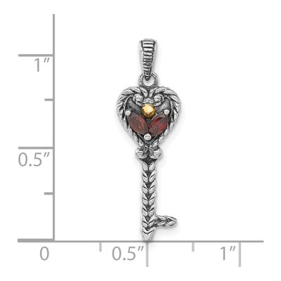 Sterling Silver & 14K Gold Garnet Key Pendant – view 3