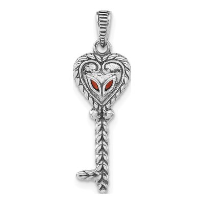 Sterling Silver & 14K Gold Garnet Key Pendant – view 4