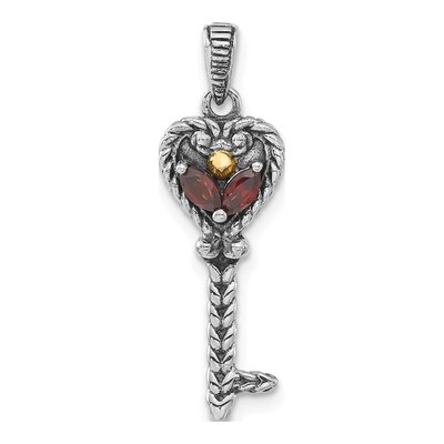 Sterling Silver & 14K Gold Garnet Key Pendant